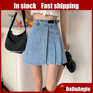 Chân Váy Denim Chữ A Lưng Cao Xếp Ly Thời Trang Mùa Hè Dành Cho Nữ