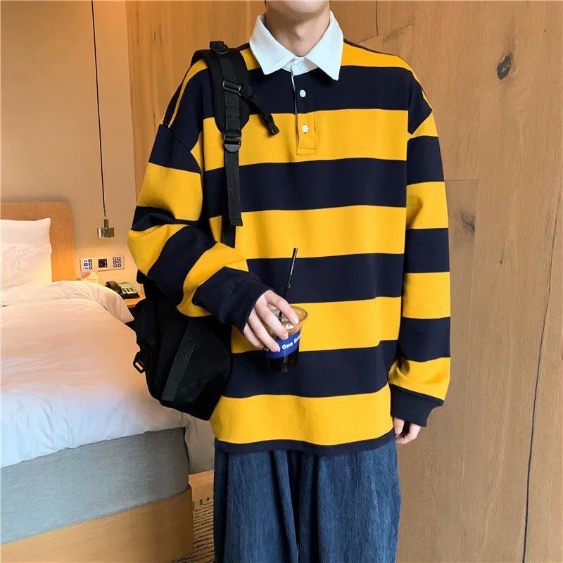 Áo sweater cổ polo kẻ