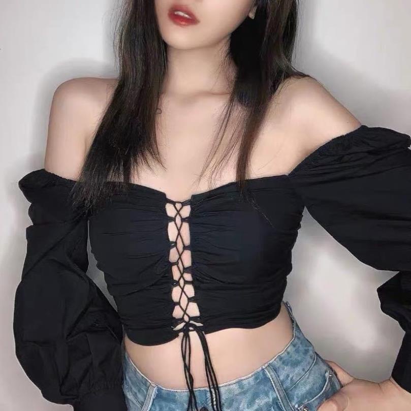 C3  Áo Croptop Đan Dây Tay Dài Daisy