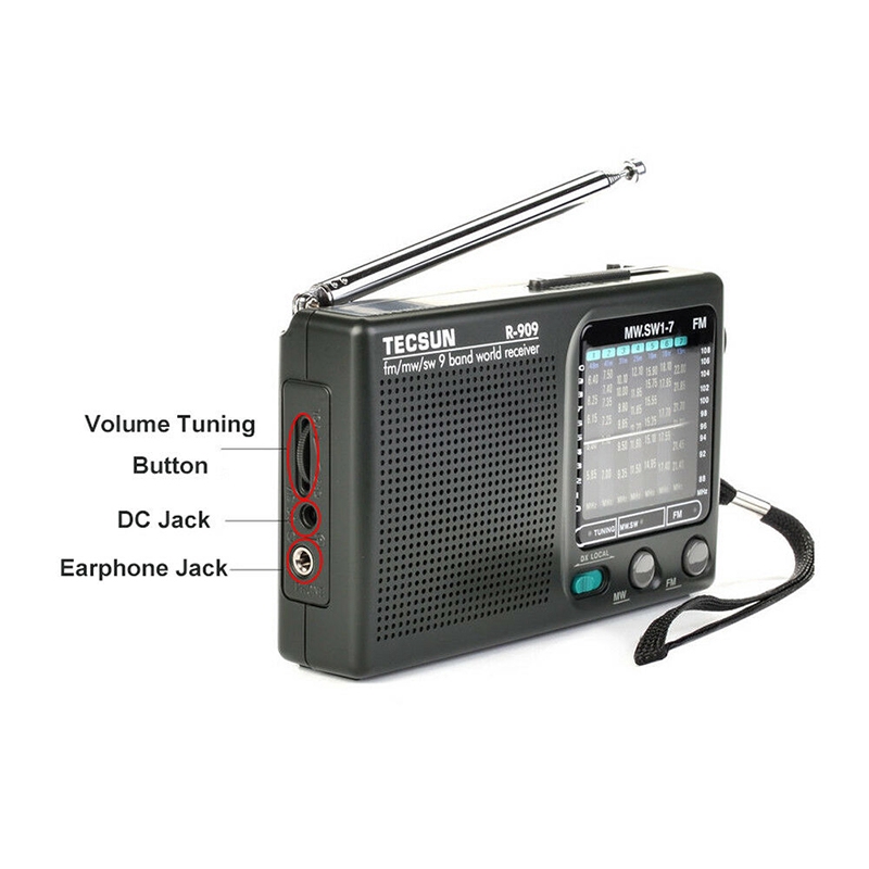 TECSUN R-909 Portable Radio FM MW(AM) SW(Shortwave) 9 Bands World Receiver vn