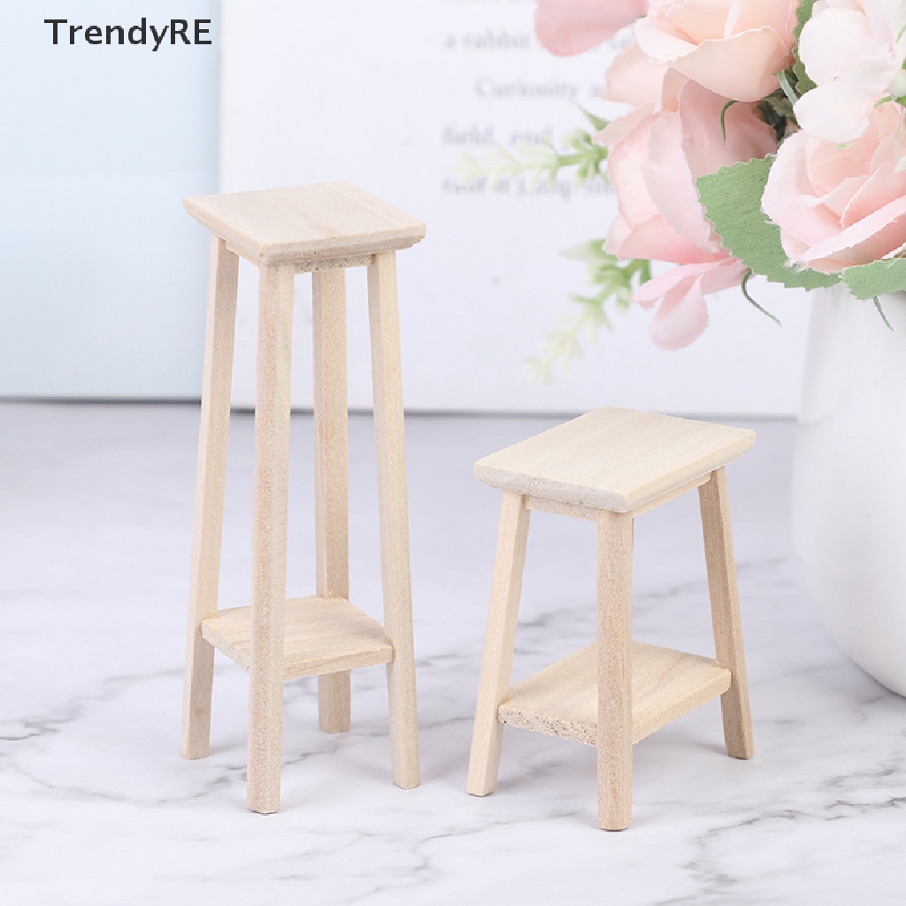 Trendy 1:12 Dollhouse Miniature Wooden Bonsai Stool Chair Model Furniture Accessories RE