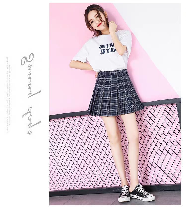 Chân Váy Xếp Ly Plaid Pleated Skirt Girl Student Skirt Korean A-line High Waist Skirt
