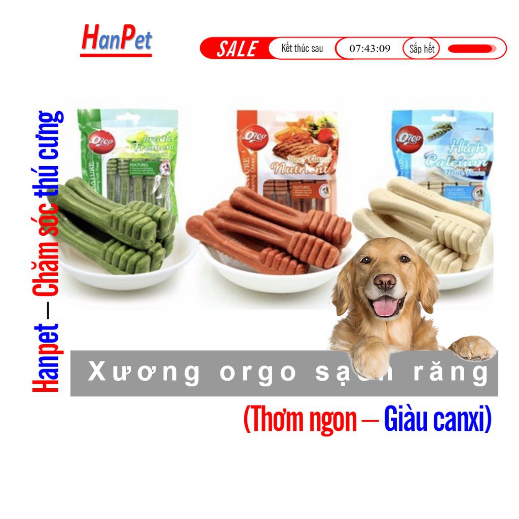 Hanpet.GV- Xương Orgo 3 vị- Xương chó nhai hình bàn chải dạng bánh thưởng cho chó thơm miệng sạch răng