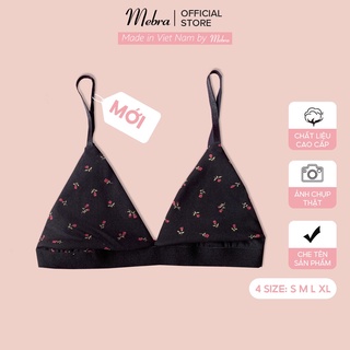 Áo bra nữ không gọng không đệm có khe nhét mút nền đen hoa hồng cotton 2 lớp thoáng mát cao cấp Mebra