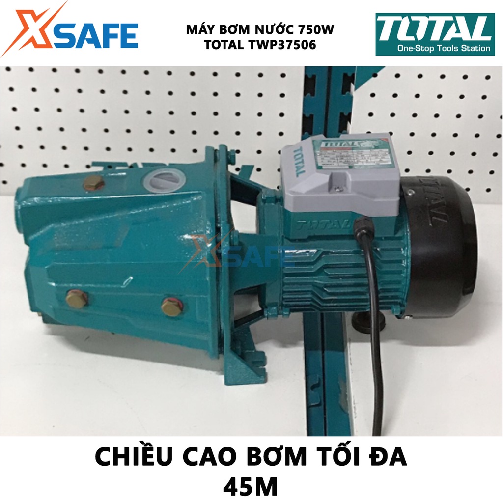 Máy bơm nước TOTAL TWP37506 Máy bơm mini công suất 750W(1HP), hút sâu tối đa 9m, mô tơ dây đồng, dây cáp dài 0.15m