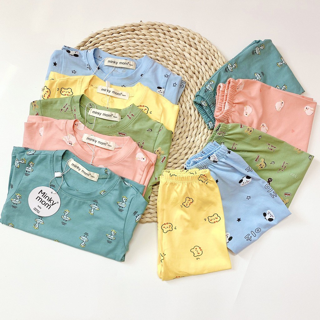 Bộ Cotton 100%  in hình thú nhí ngộ nghĩnh cho bé trai và bé gái