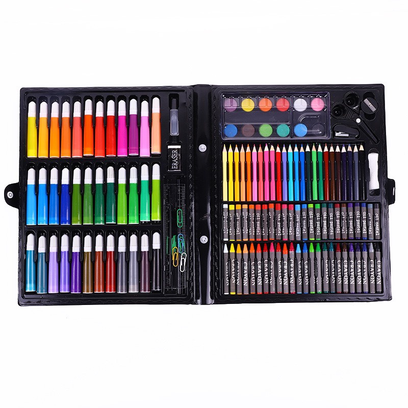Hộp bút màu 150 chi tiết có đủ loại màu từ bút chì màu đến bút sáp màu bút dạ màu