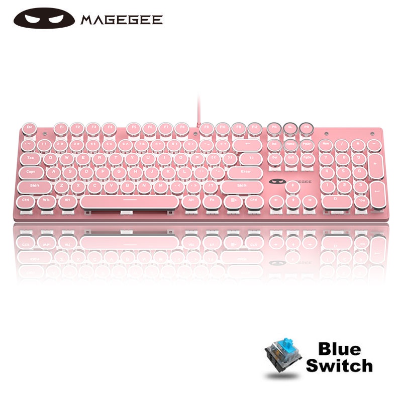 Bàn phím cơ chơi game MageGee dạng tròn có dây đèn LED nền xanh dương cổ điển dễ thương cho máy tính xách tay windows