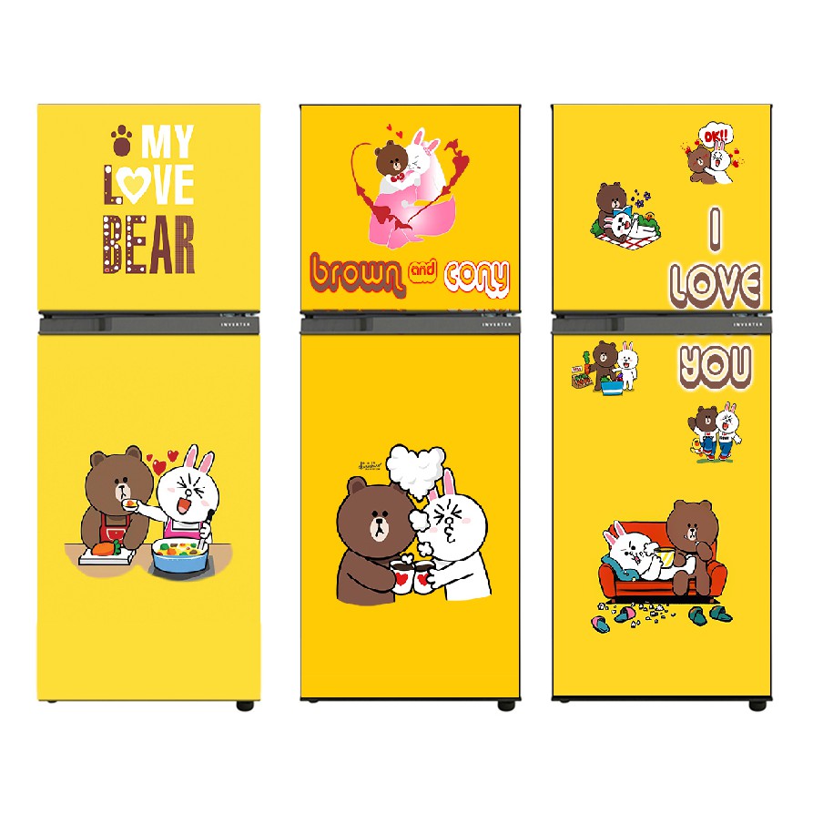 Miếng dán tủ lạnh cao cấp - chống thấm nước - Mẫu Gấu Thỏ Cute