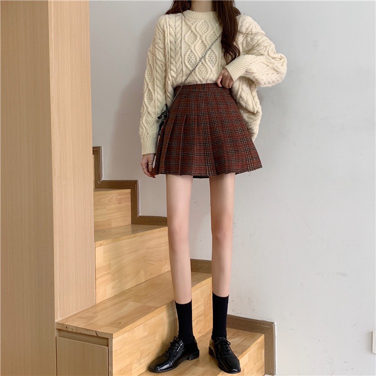 Chân Váy Xiaozhainv Chữ A Eo Cao Hoa Văn Kẻ Ô Phối Xếp Li Phong Cách Hàn Quốc Thời Trang | BigBuy360 - bigbuy360.vn