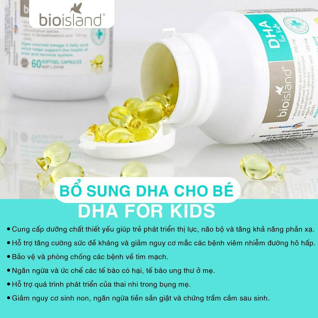 Dha cho bé bioisland phát triển não bộ - Dha for kids 60 viên làm tăng trí thông minh, khả năng nhận thức và tập trung