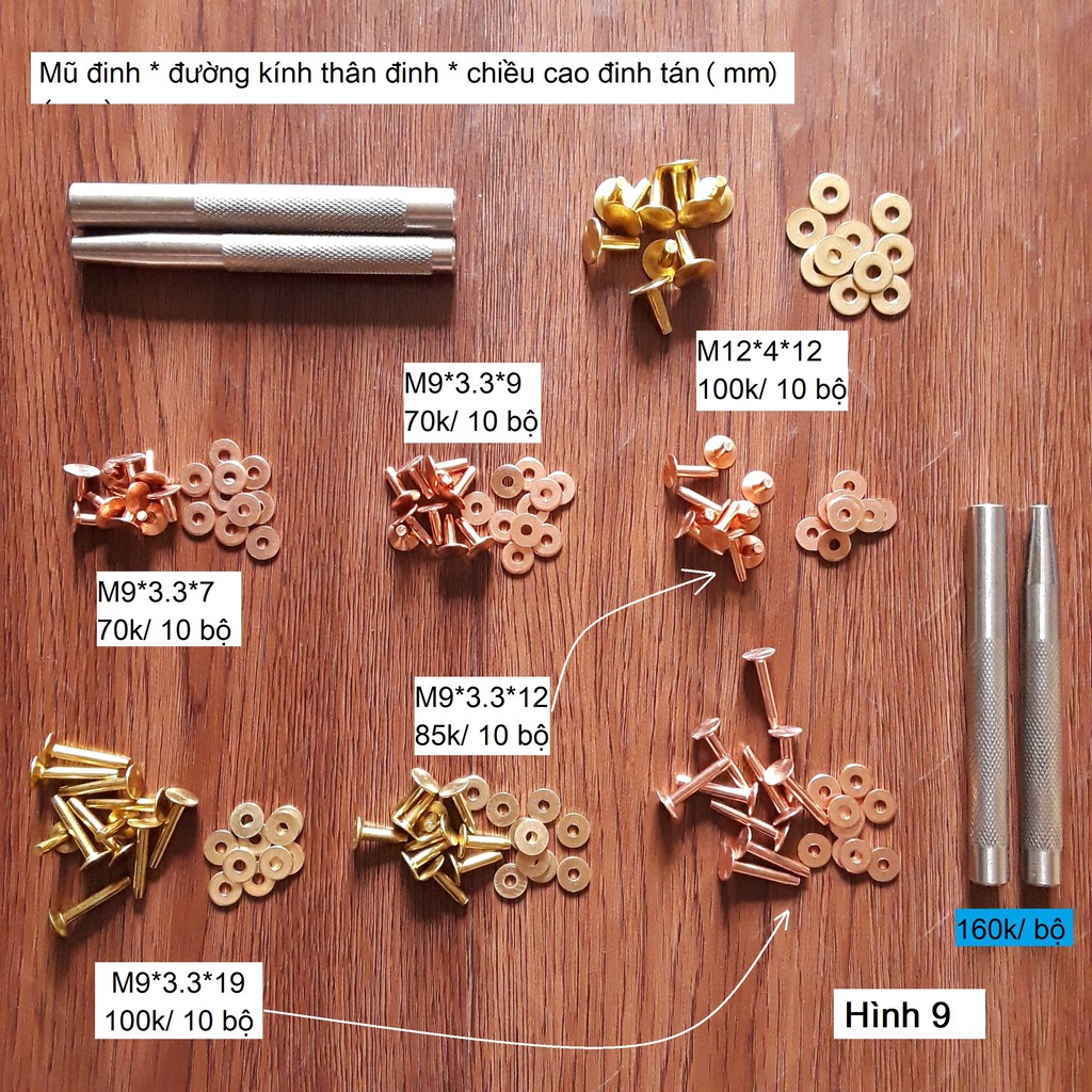 1 bộ đinh tán đồng thau đặc