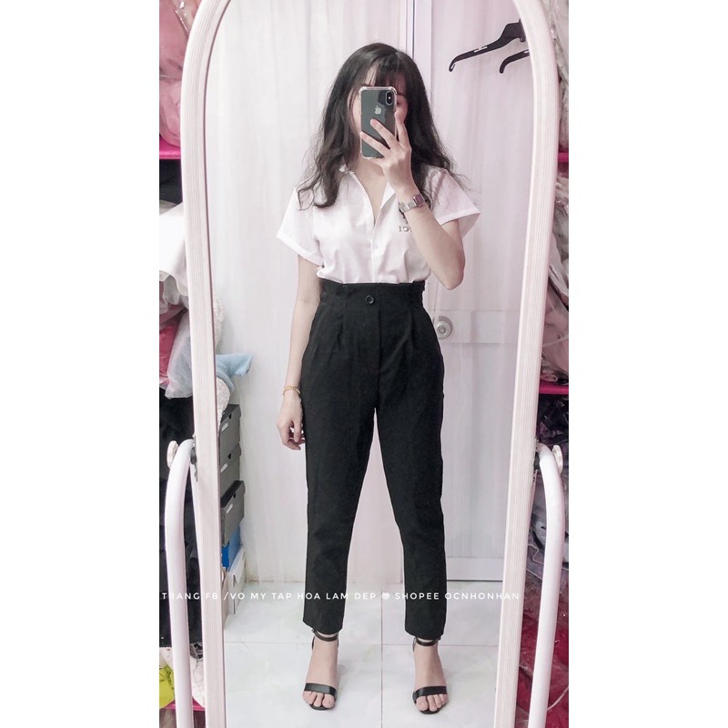 set quần baggy lưng cao áo sơmi ong vàng
