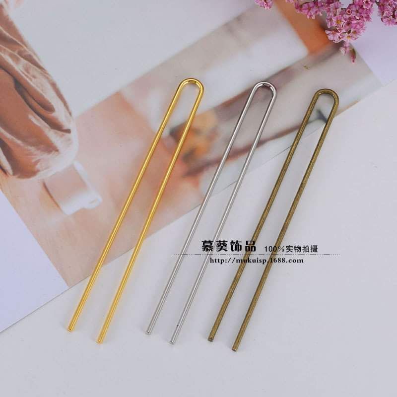 1 cán trâm hình chữ U dài 110mm, nguyên liệu làm trâm cài tóc Cổ Trang Trung Quốc