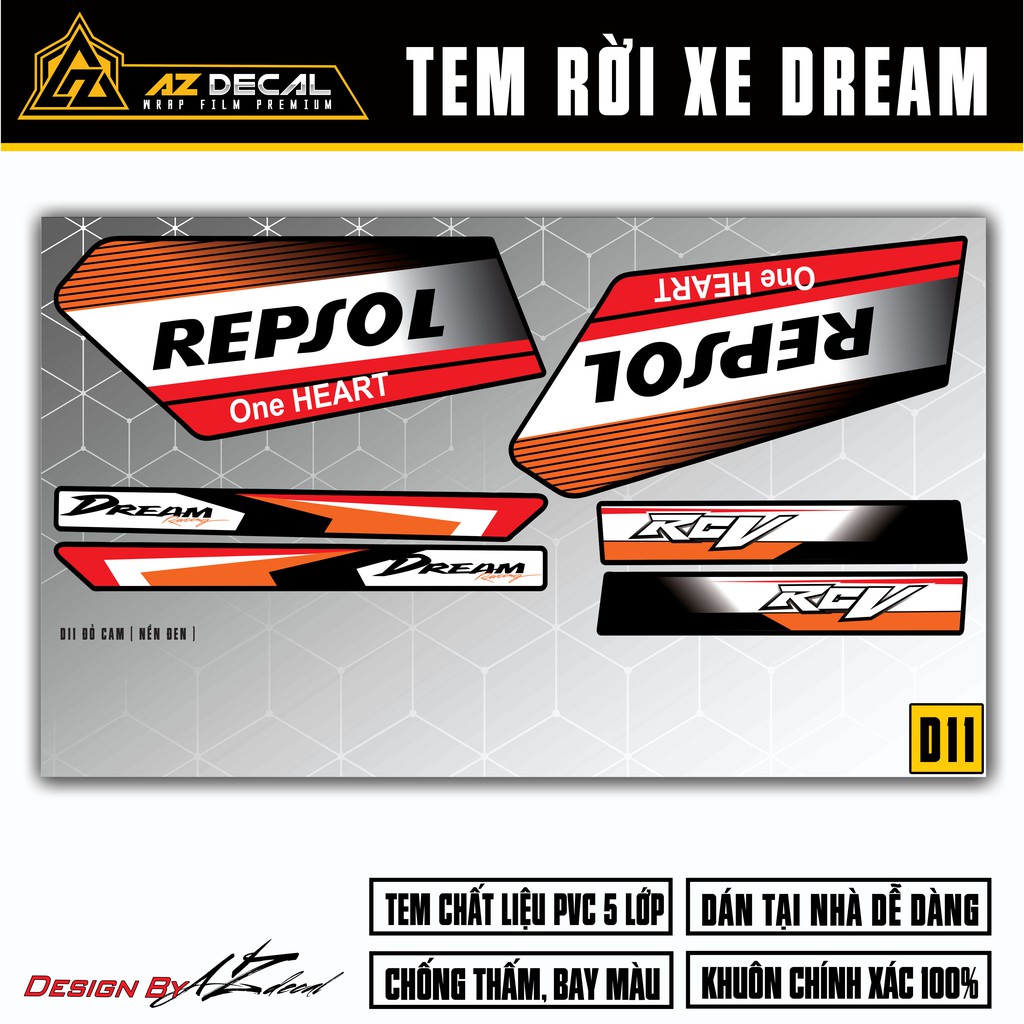 Tem Dream Mẫu Repsol Cực Đẹp | D11 | Tem Rời Dành Cho Dream Thái, Việt Chất Liệu Chống Nước, Bền Màu, Dễ Sử Dụng