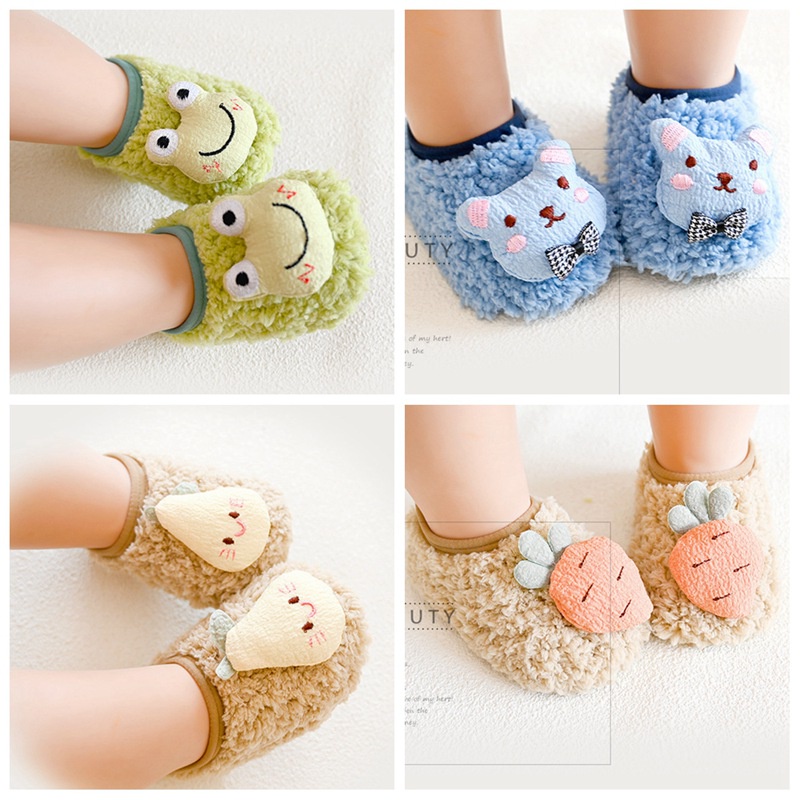 Giày Vải Lông Mềm Ấm Áp Hình Ếch Hoạt Họa Cho Bé Gái 1-5 Tuổi