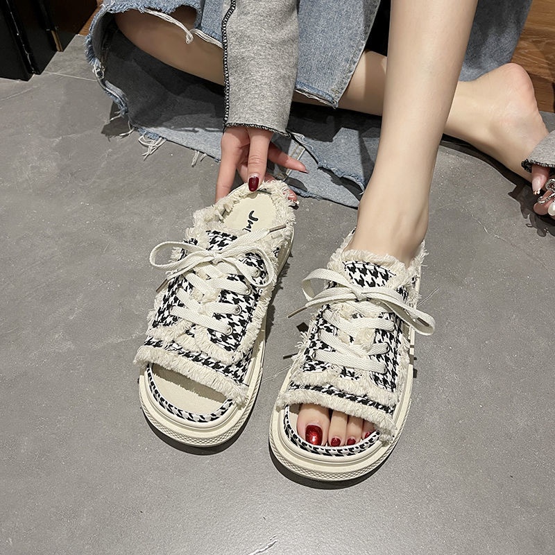 Giày Sandal Canvas Đế Dày Mềm Thắt Dây Thời Trang Phong Cách Mới