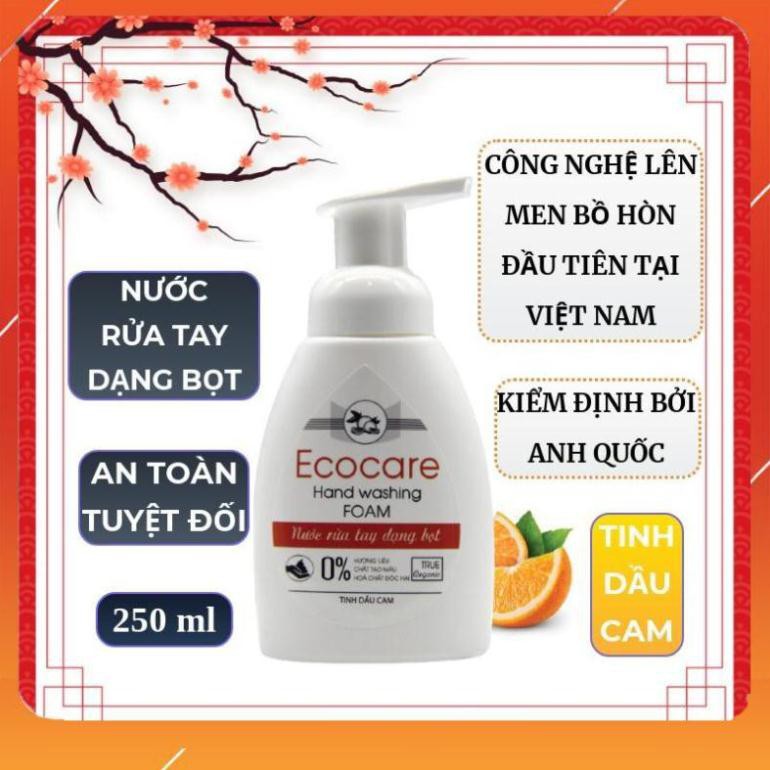Nước rửa tay tạo bọt Hữu cơ Bồ hòn 250ml, Nước rửa tay diệt khuẩn hương Cam Ecocare [Tặng vỏ tạo bọt