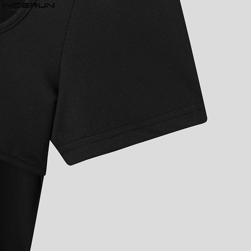 Áo thun INCERUN tay ngắn dáng ôm thiết kế lỗ thời trang cá tính cho nam