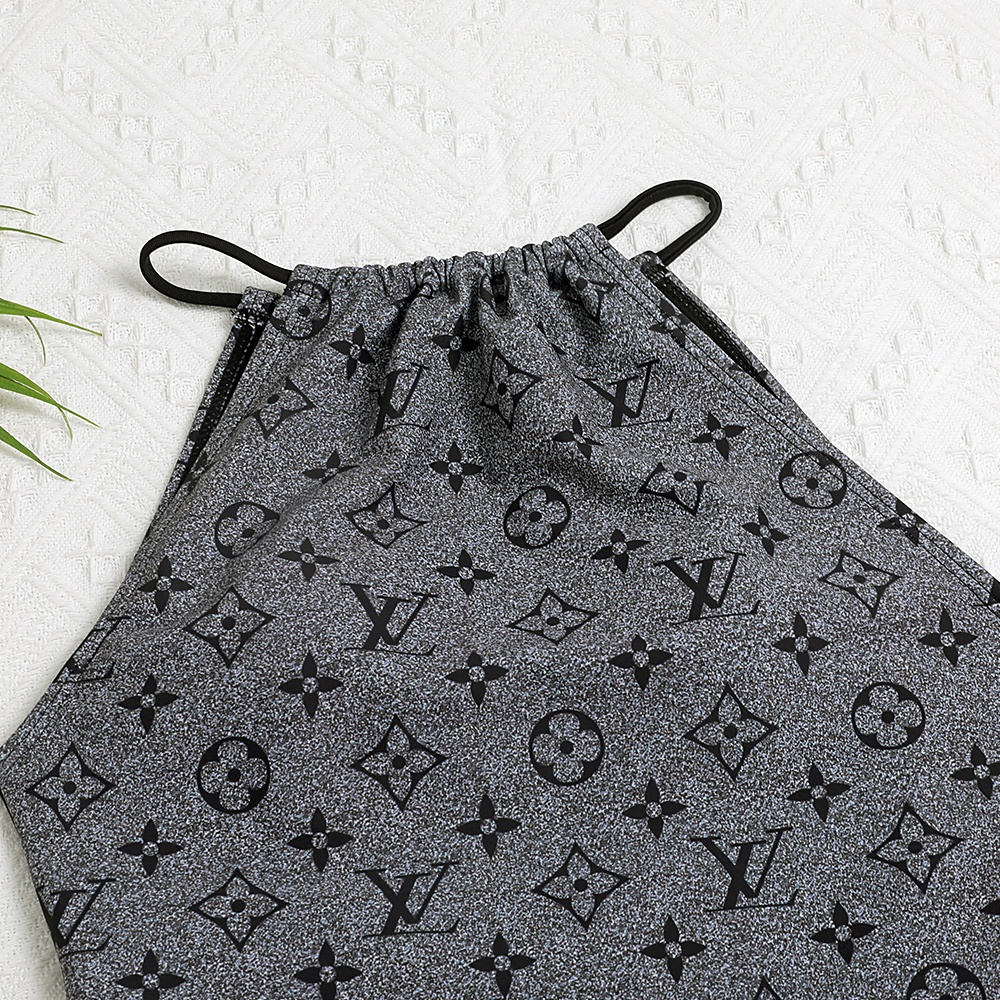 BODYSUIT LV MÀU GHI CỔ TRÒN HỞ LƯNG