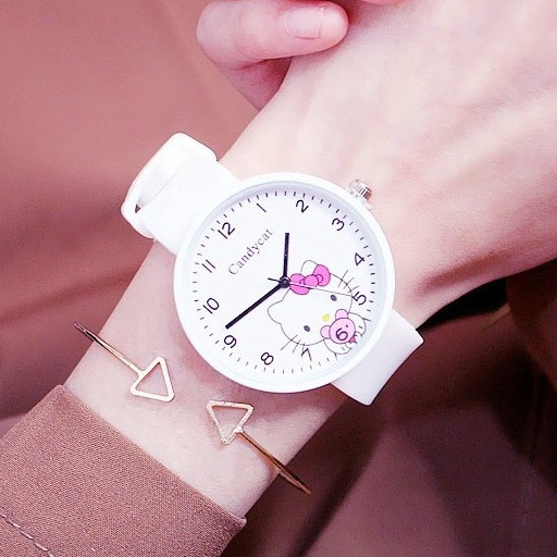 Đồng Hồ Đeo Tay In Hoạt Hình Hello Kitty Thiết Kế Dễ Thương Cho Bé