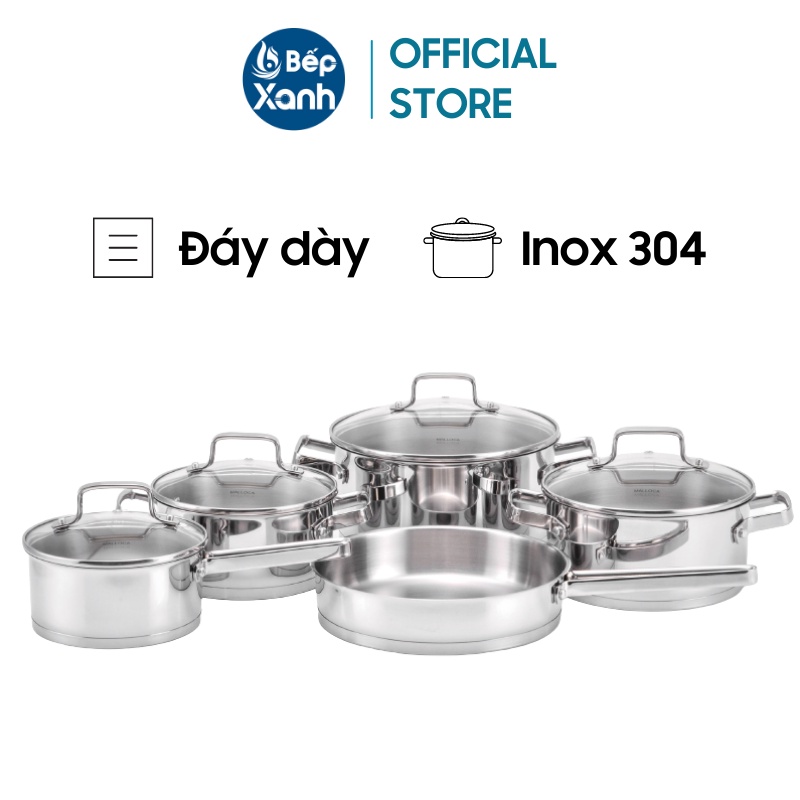 Bộ nồi inox 304 cao cấp Malloca SA-1503 (9 món) - Bảo Hành 1 Năm - Hàng Chính Hãng