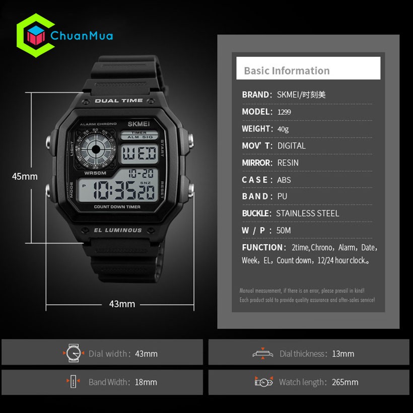 Đồng Hồ Nam Điện Tử Skmei 1299 - DHA527