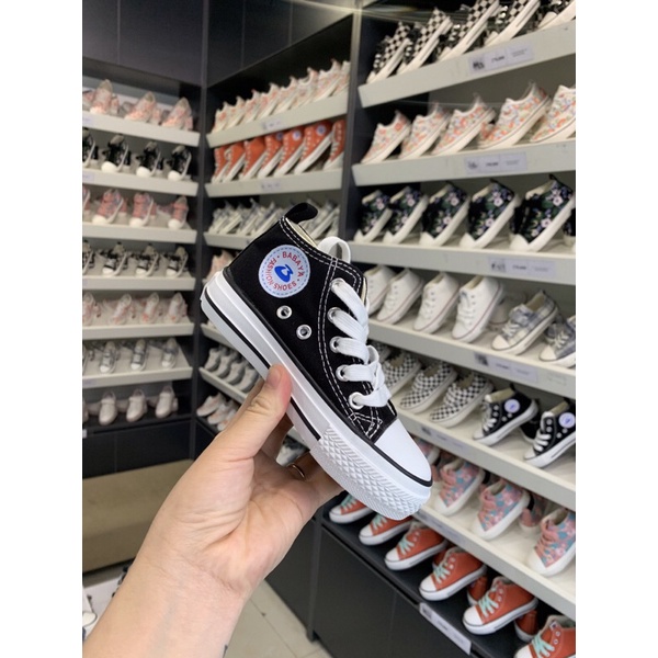 BABAYA Giày Trẻ Em Thể Thao Cổ Cao Buộc Dây Màu Đen 9063B