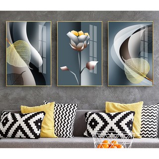 Bộ 3 tranh treo tường bóng kính cao cấp HD Hoa hồng và lá bồ đề HZTU_134873