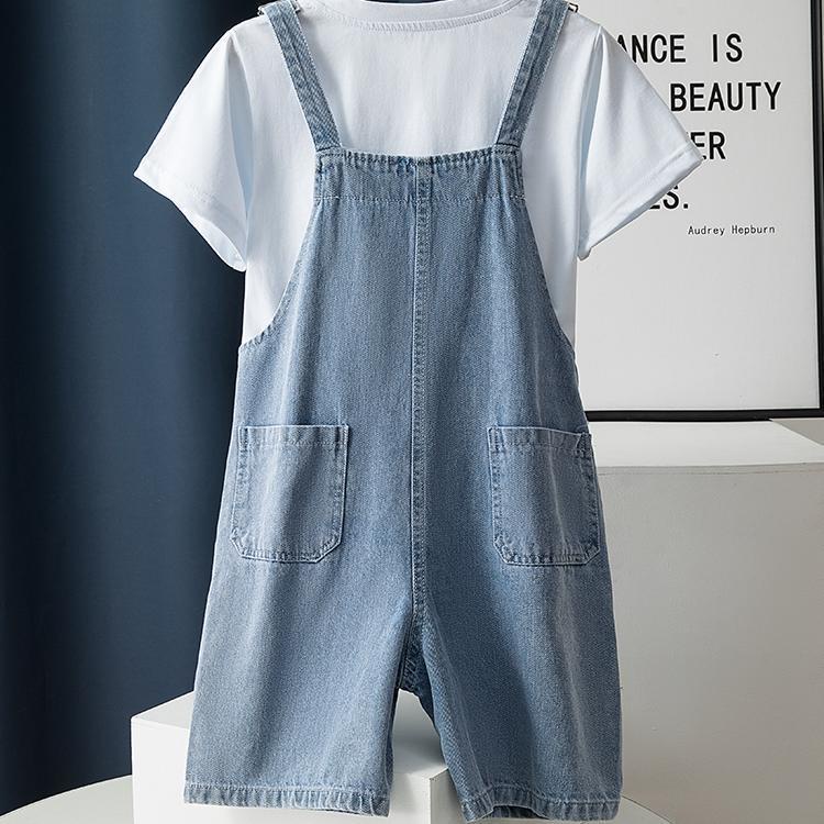 ✨Set Áo Thun Tay Ngắn + Quần Yếm denim Thời Trang Mùa Hè Phong Cách Hàn Quốc Cho Bé Gái 5-14 Tuổi