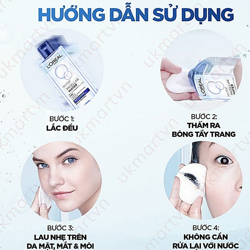 Nước Tẩy Trang L'Oreal Paris 3-in-1-Loreal Micellar Water 400 Ml-Da Dầu,Da Nhạy Cảm,Da Khô.Sạch Sâu,Tươi Mát,Dưỡng Ẩm.