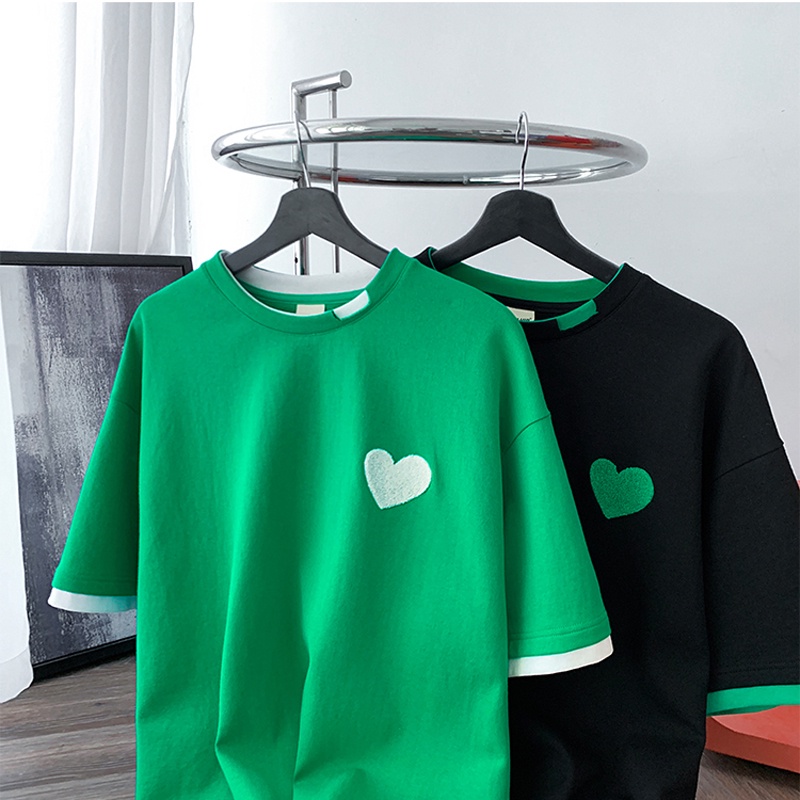 Áo thun tay lỡ hình thêu TRÁI TIM FKZ Unisex nam nữ chất liệu cotton mềm mịn thấm hút mồ hôi tốt