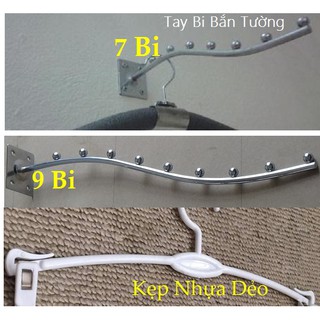 Combo móc treo tay bi inox 5 chiếc 7 nút, 5 chiếc 9 nút và 50 kẹp lót