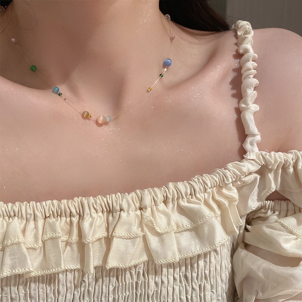 1 Vòng Cổ Trong Suốt Xỏ Hạt Nhiều Màu Sắc Thời Trang Cổ Điển Cho Nữ
