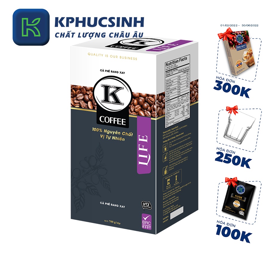 Cà phê rang xay xuất khẩu K Life 700g KPHUCSINH - Hàng Chính Hãng