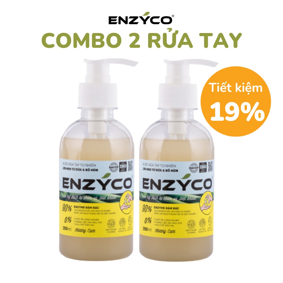 Combo 2 Chai Nước Rửa Tay Sinh Học ENZYCO 90% Enzyme Từ Dứa Và Bồ Hòn 250ML Handwashing liquid