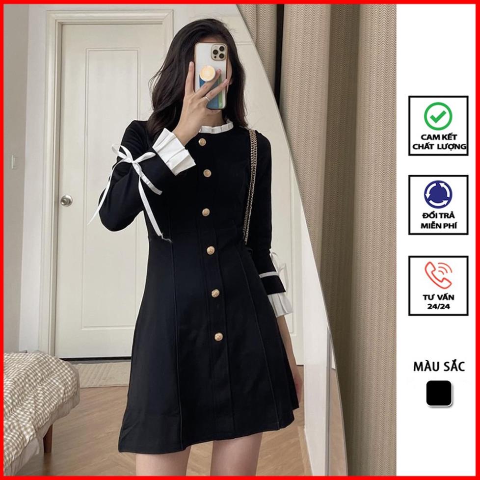 Váy tiểu thư đầm công chúa xinh dự tiệc cưới thiết kế ulzzang bánh bèo dài tay màu đen cá tính AVT