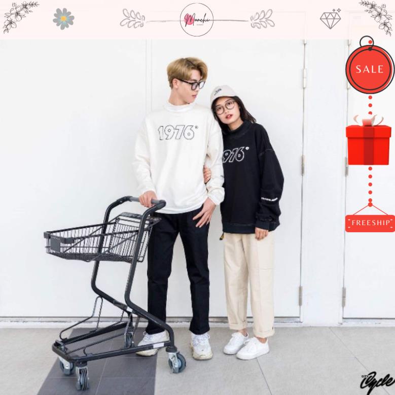 Áo Sweater thun Monchi Nỉ Nam Nữ Dáng Rộng In hình Chữ 1976 Unisex freesize | BigBuy360 - bigbuy360.vn