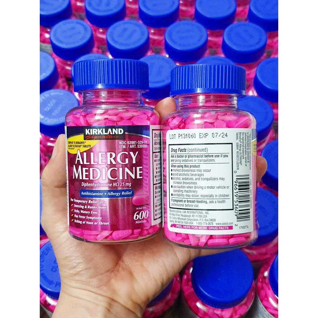 Kirkland Allergy Medicine 600 viên từ Mỹ chứa Diphenhydramine HCL 25mg
