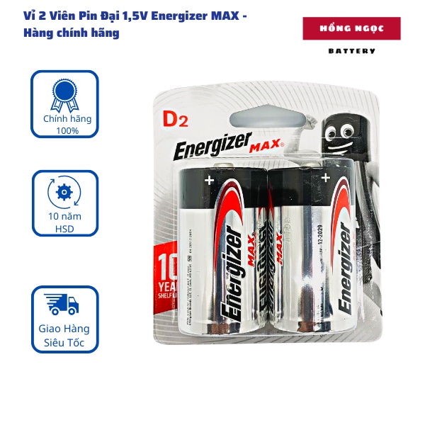 Vỉ 2 Viên Pin Đại Energizer MAX 1,5V - Hàng chính hãng