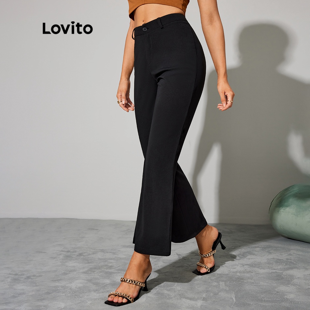 Lovito DAY &amp; NIGHT GLAMORQuần Ống Loe Nữ Dây Kéo Phối Nút L32LE028 (Đen)