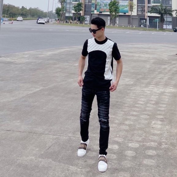 Áo Phông Nam Nữ Lv . Áo Thun Lv Phối Dây Họa Tiết Lv Dập Nổi Chất Cotton Mát Mịn Siêu Đẹp DT STORE MENWEAR