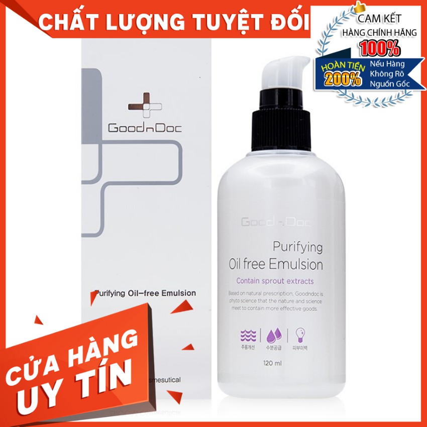 Sữa dưỡng, tinh chất dưỡng trắng làm sáng da giảm vết nhăn, mờ thâm nám, dưỡng ẩm GoodnDoc Purifying Oil Free Emulsion | BigBuy360 - bigbuy360.vn