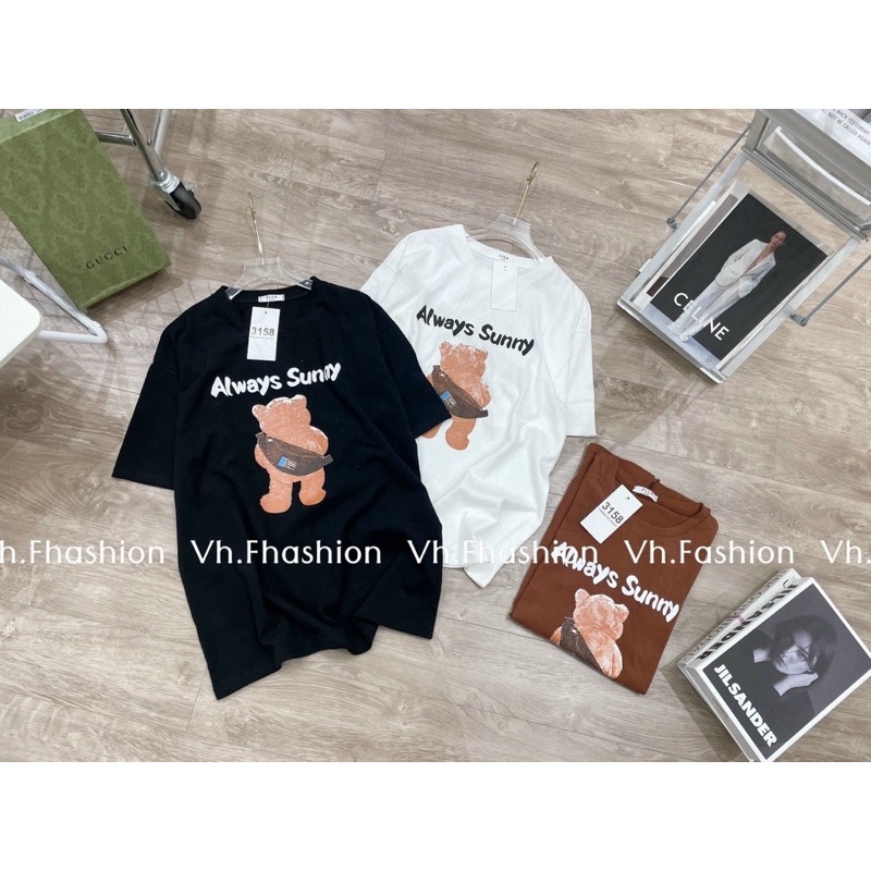 Áo phông thụng tuyết nhung gấu chữ SUNNY