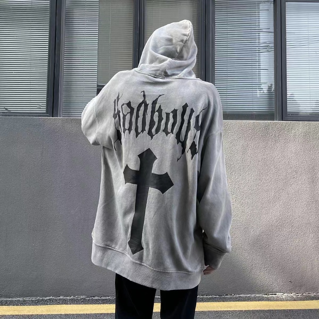 Mrn Gần Như Distress Áo Khoác Có Mũ Trùm In Hình gothic Đường Phố Thời Trang Mùa Thu retro Mỹ