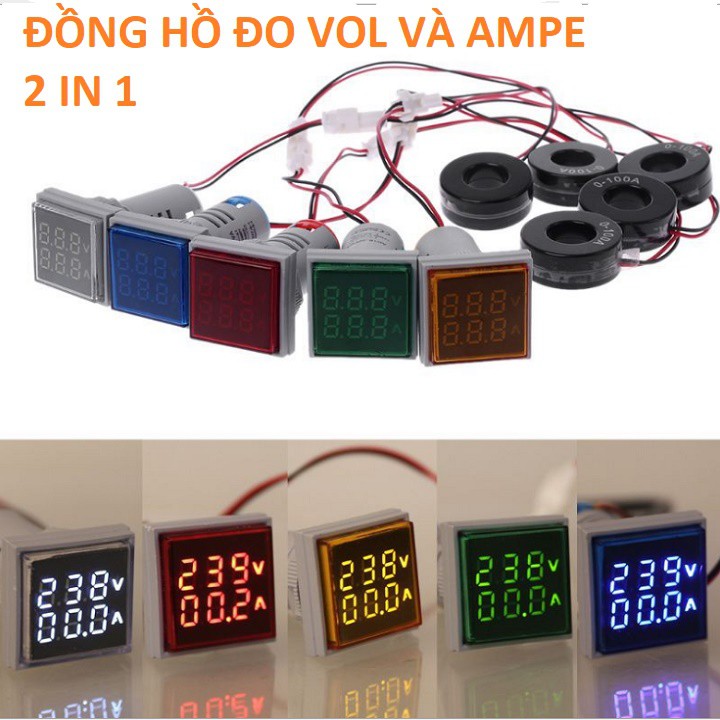 Đồng hồ đo volt và ampe màn hình kép 220V AC