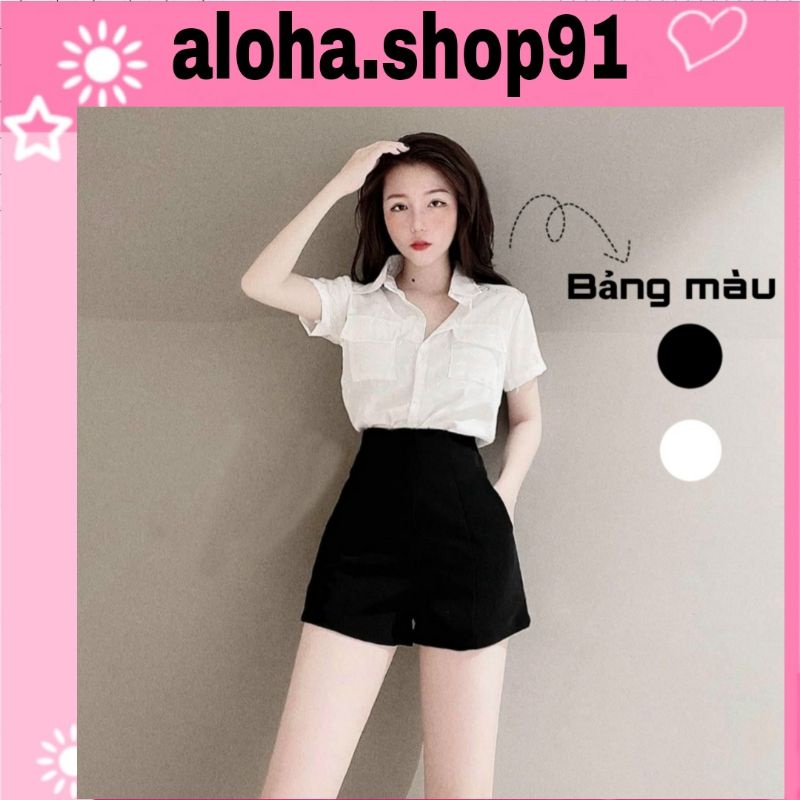 [ SP BÁN CHẠY] ÁO SƠ MI NỮ TAY NGẮN_MÀU ĐEN_MÀU TRẮNG_2 TÚI HỘP LS18521