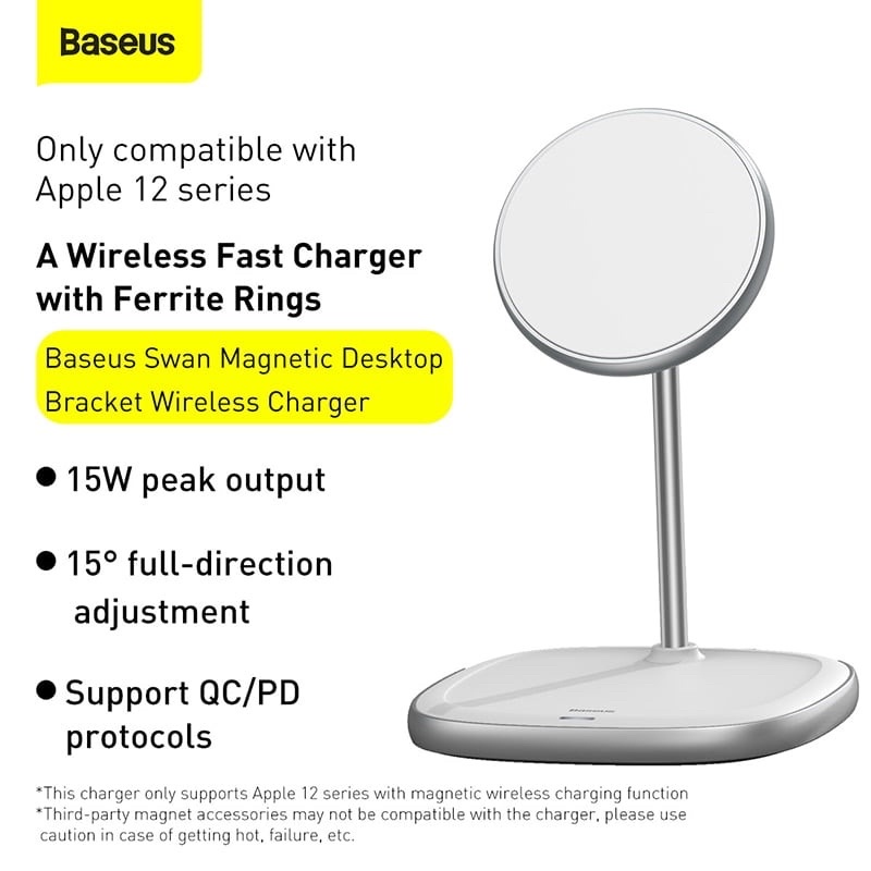 ✅Ship hoả tốc - Đế giữ điện thoại tích hợp sạc nhanh không dây Baseus 15W Swan Magnetic cho iPhone 12