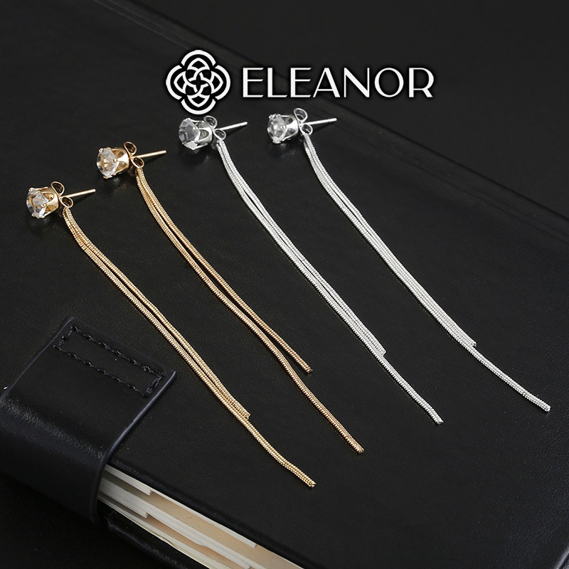 Bông tai nữ đính đá dáng dài chuôi bạc 925 tua rua Eleanor Accessories phụ kiện trang sức basic