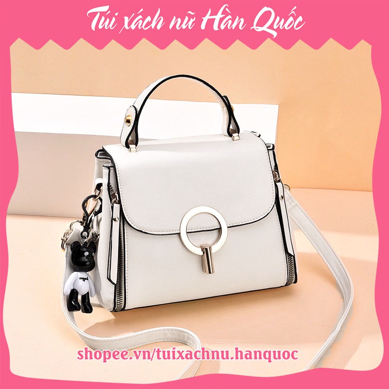 Túi xách nữ đẹp Hàn Quốc Túi xách nữ đeo chéo công sở màu Trắng Đen Đỏ nắp khóa tròn 5 ngăn Siêu đẹp TX09
